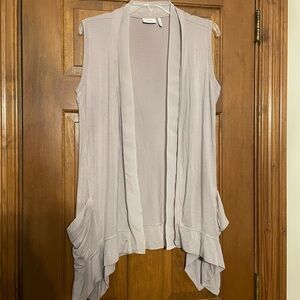 LOGO by Lori Goldstein Gray Open-Front Sleeveless Cardigan, Laganlook, Size S